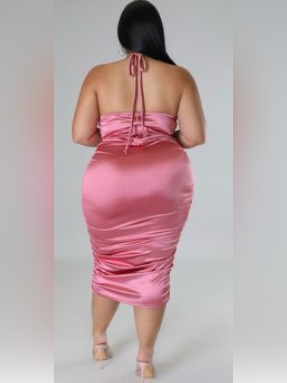 Giti Online Dance Boo Satin Ruched Midi Dress Mauve 2X | Cowl Neck Halter